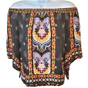 Jealous Tomato Black Paisley Print On Off Shoulder Bell Sleeve Boho Top Size S